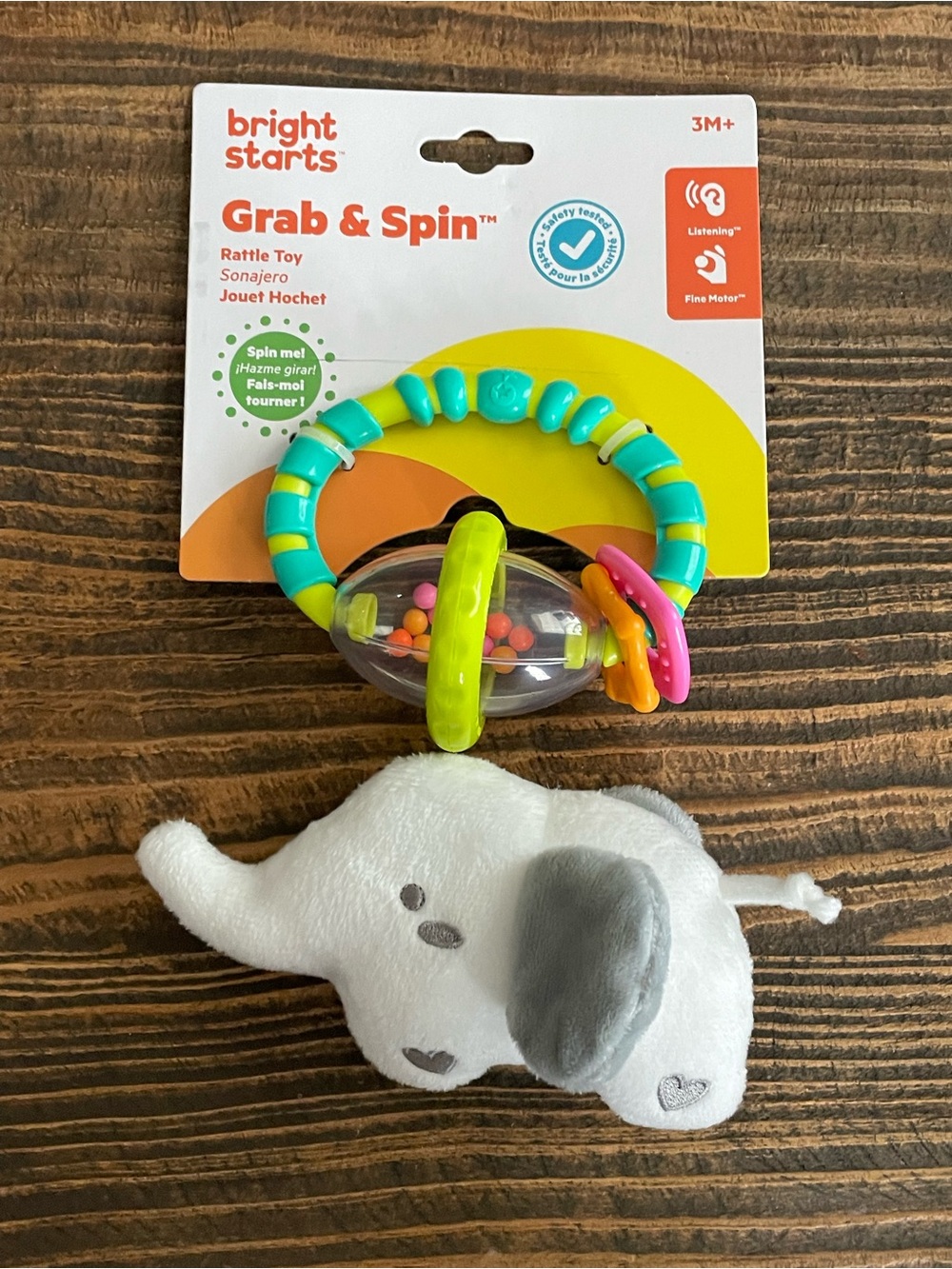 Bright Starts Grab & Spin Rattle Toy - Turquoise & Lime, NWT